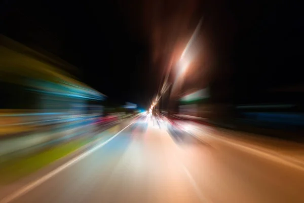 Noc Ruchu Futurystyczny Motion Blur Zoom Efektów Drogi Ulice Strzelać — Zdjęcie stockowe