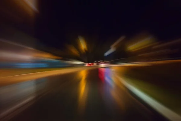 Night Traffic Futuristic Motion Blur Zoom Effects Road Streets Shoot — Stock Photo, Image