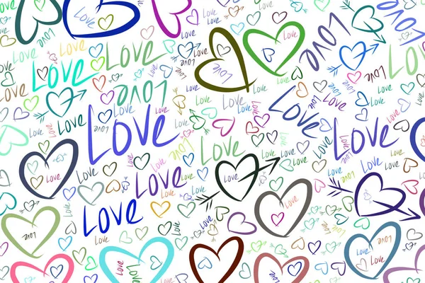 Sevgililer günü, kutlamalar veya yıldönümü arka plan elle çizilmiş, grafik tasarım için seviyorum. Vektör resim.