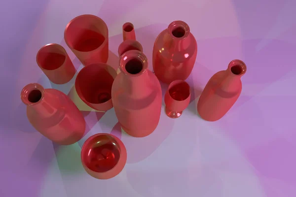 Soyut Cgi kompozisyon, concepture natürmort şişe & cam. 