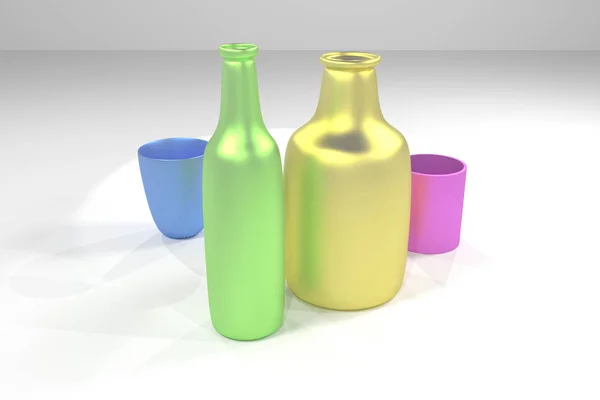 Abstracte CGI compositie, concepture stilleven fles & glas. — Stockfoto