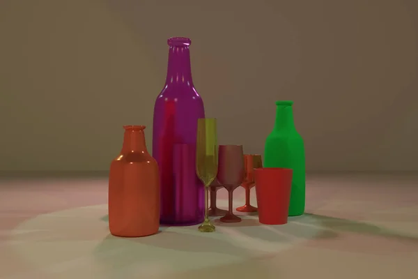 Composición CGI abstracta colorida, botella de naturaleza muerta de la concepción —  Fotos de Stock