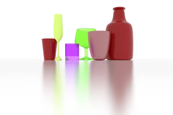 Farbenfrohe abstrakte CGI-Komposition, Konzept Stillleben Flasche — Stockfoto