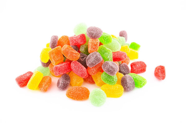 Bunch of colorful jelly candy or sweets, isolation on white back