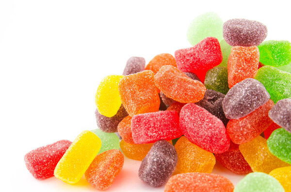 Bunch of colorful jelly candy or sweets, isolation on white back