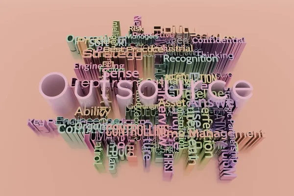 Outsourcingu, słowa kluczowego biznesu i słów chmura. Dla strony internetowej, wykres — Zdjęcie stockowe