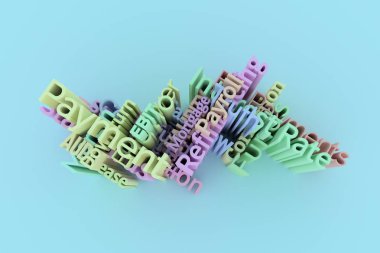 3D iş anahtar kelime ve kelime bulut. Web sayfası için, grafik desig