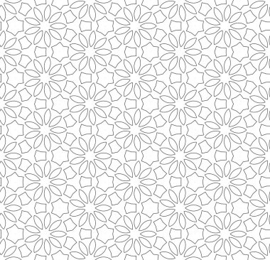 Basit çizgiler, dikişsiz kaleydoskop tarzı soyut siyah & beyaz