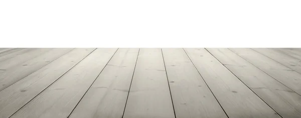 Pranchas Madeira Branca Como Uma Mesa Piso Perspectiva Isolado Branco — Fotografia de Stock