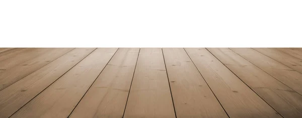 Light Brown Wooden Planks Table Floor Perspective Isolated White — Stock Photo, Image