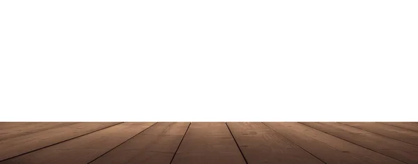 Tavole Legno Marrone Scuro Come Tavolo Pavimento Prospettiva Isolate Bianco — Foto Stock