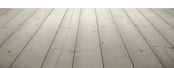 White Wooden Planks Table Floor Perspective Isolated White — Stock Photo, Image