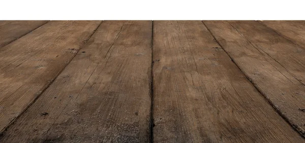 Dark Rustic Wooden Planks Table Floor Perspective Isolated White — Stock Photo, Image