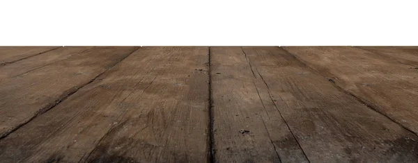 テーブルまたは白で隔離の観点で床と暗いの素朴な木製の板 — ストック写真