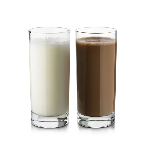 Verres Pleins Lait Chocolat Sur Fond Blanc — Photo