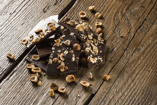 Hazelnut dark chocolate — Stock Photo, Image