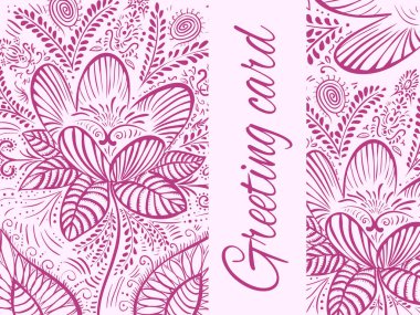 Pembe doodle dekoratif çiçek tebrik kartı