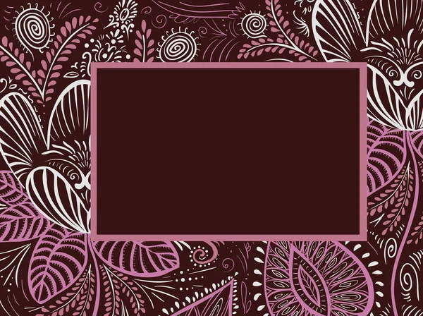 Frame Doodle Zilveren Roze Paarse Bloemen Bladeren — Stockvector