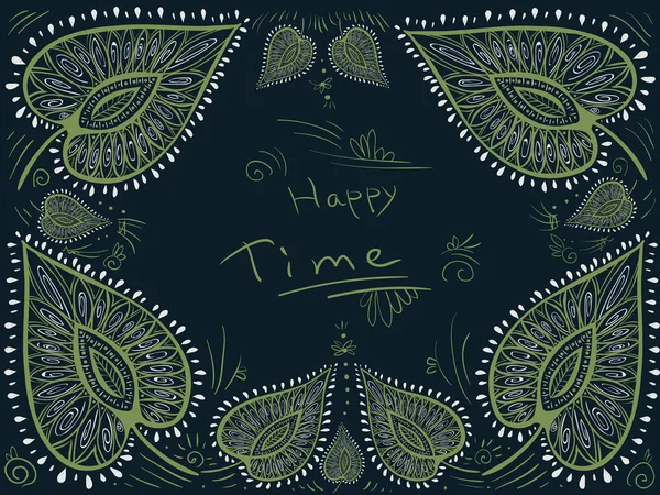 Happy Time Doodle Decor Fone Leaves — стоковый вектор