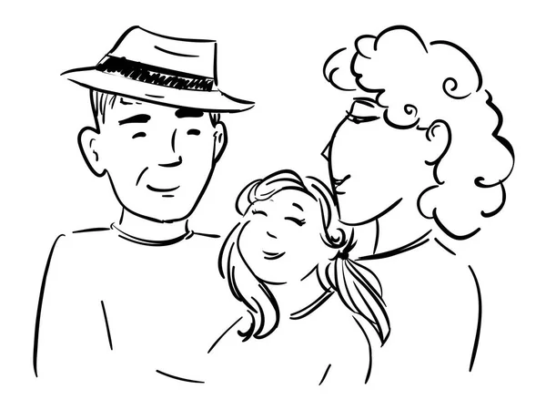Doodle Familie Zusammen Vater Mutter Und Tochter — Stockvektor