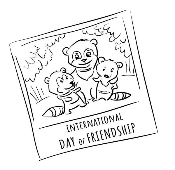 Doodle Φωτογραφία Ζώα Φίλος Διεθνής Ημέρα Φιλίας — Διανυσματικό Αρχείο