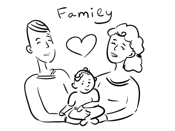 Vektor Doodle Rodina Otec Matka Držet Dítě — Stockový vektor