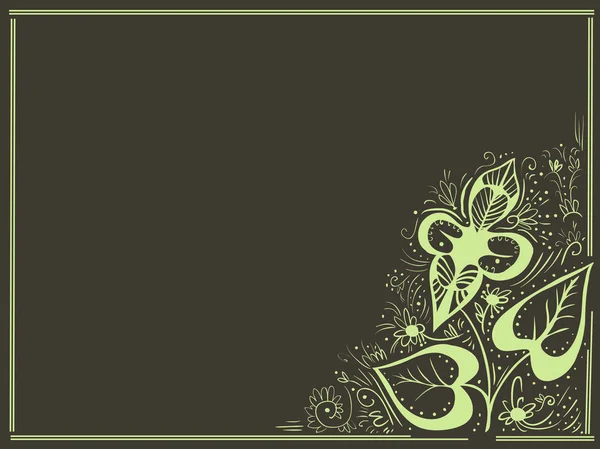 Marco Floral Doodle Verde Vectorial Sobre Fondo Negro — Vector de stock