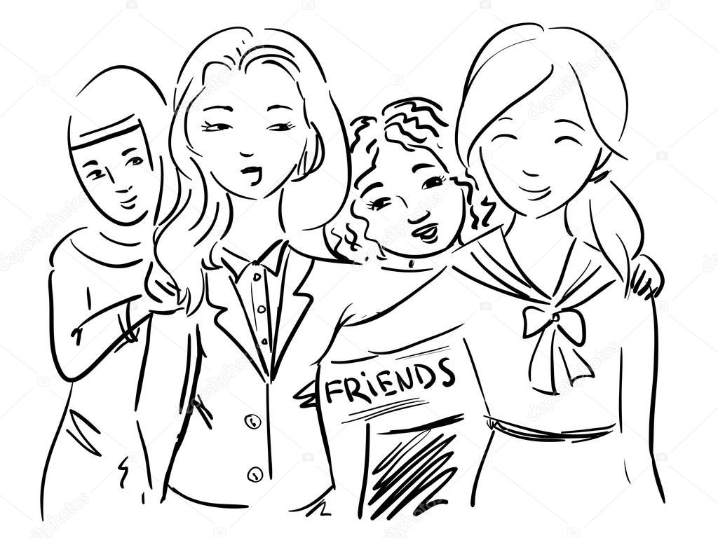 Doodle illustration international day of friendship - girls