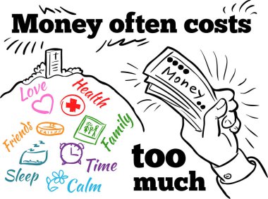Vector doodle illustration Money often costs too much clipart