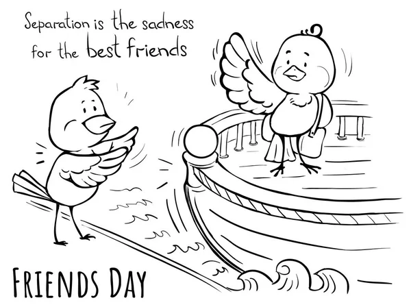 Doodle Вітальні Картки Друзів День Птахів Поділу Печаль — стоковий вектор