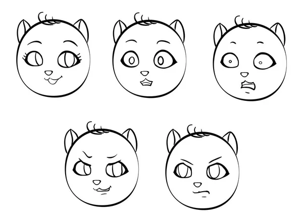 Doodle Vector Emoji Conjunto Emoções Dos Desenhos Animados — Vetor de Stock