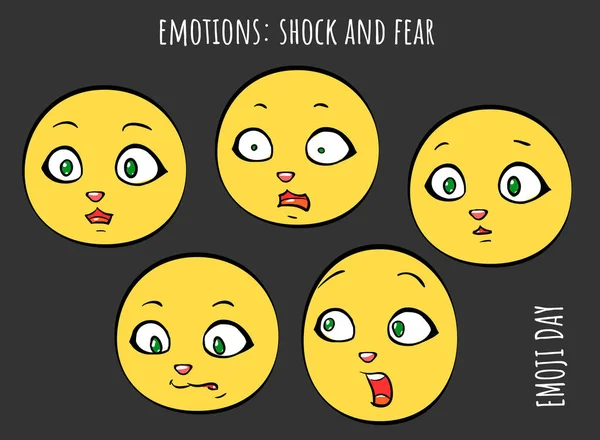 Συναισθήματα Σοκ Και Φόβο Διάνυσμα Σύνολο Emoji Κινουμένων Σχεδίων — Διανυσματικό Αρχείο