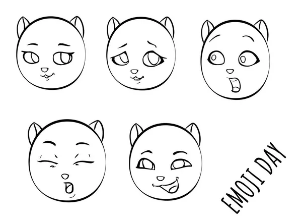 设置猫的 Emoji 表情面孔 — 图库矢量图片