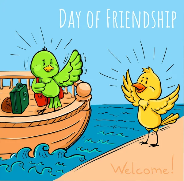 Quadrat Doodle Farbe Gruß Illustration Tag Der Freundschaft Willkommen — Stockvektor