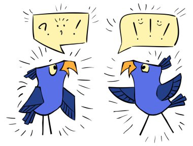 Menekşe bubbles - duygu şok, sevinç, utanç, üzüntü, mutluluk, konuşma kuşlarla doodle