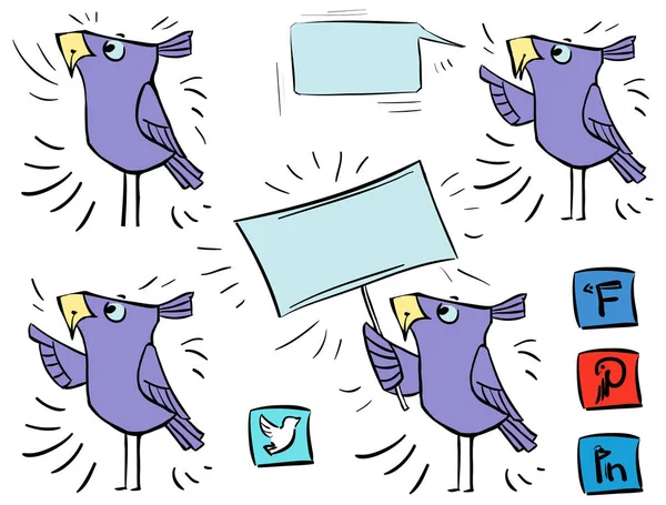 Doodle Ptáků Sign Ikony Komunikace Sociální Média — Stockový vektor