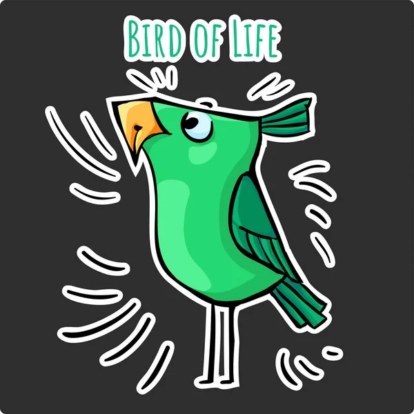 Autocollant Drôle Oiseau Vie Dessin Animé Vert — Image vectorielle