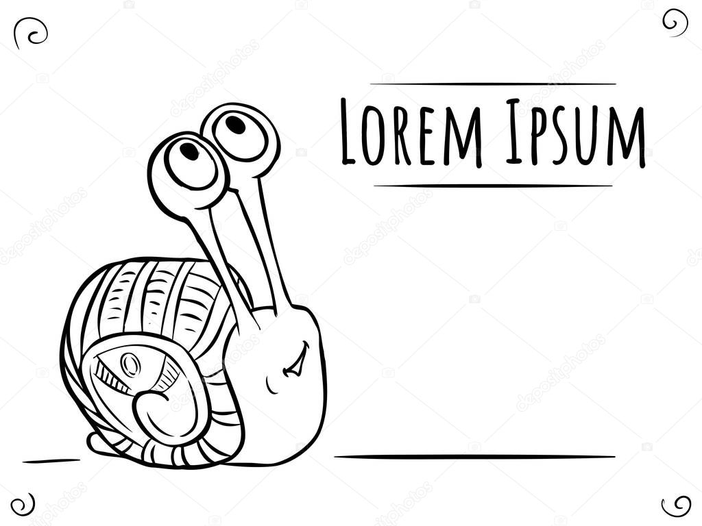 Coloring page Snail  Line-art with frame for text