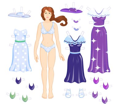 Dress up  paper dall - woman with dresses clipart