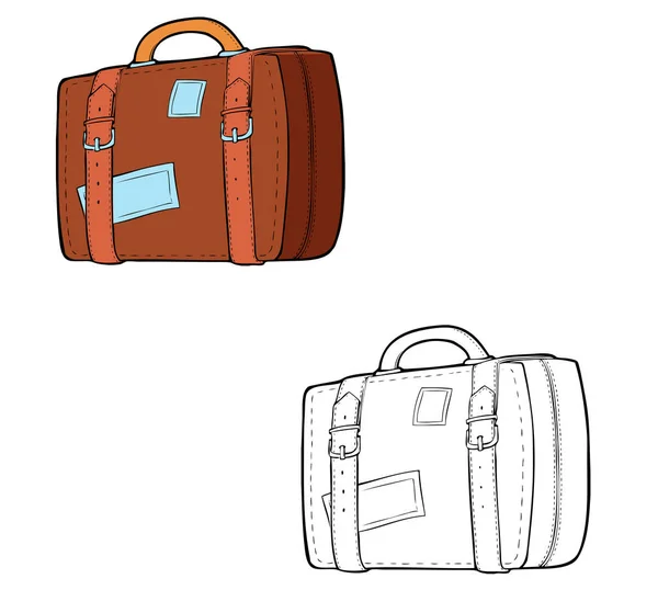 Desenho para colorir com exemplo - saco de viagem de arte de linha — Vetor de Stock