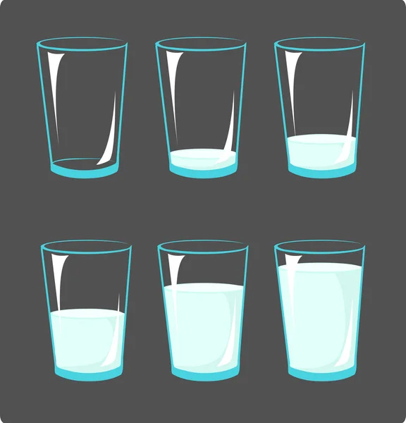 Set icons glasses with milk - animation frames full and poor gla Stock Vector