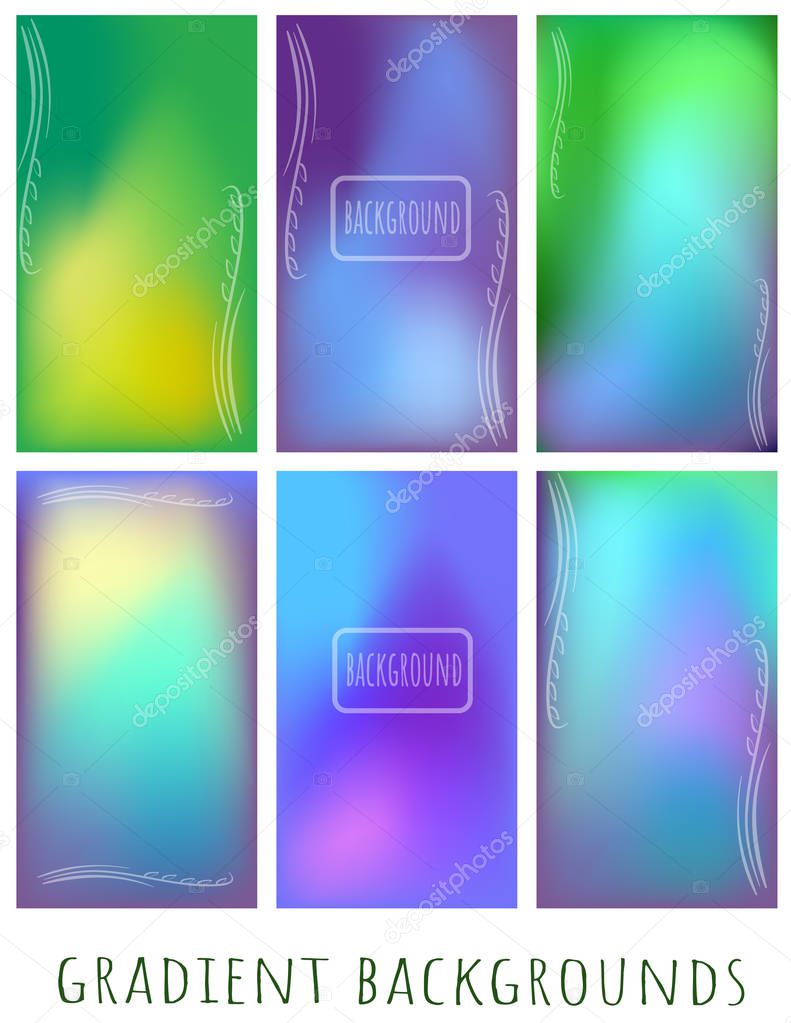 Set of Gradient green and blue mesh backgrounds  with plant for 