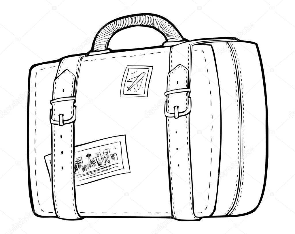 Coloring page - line art travel bag, luggage