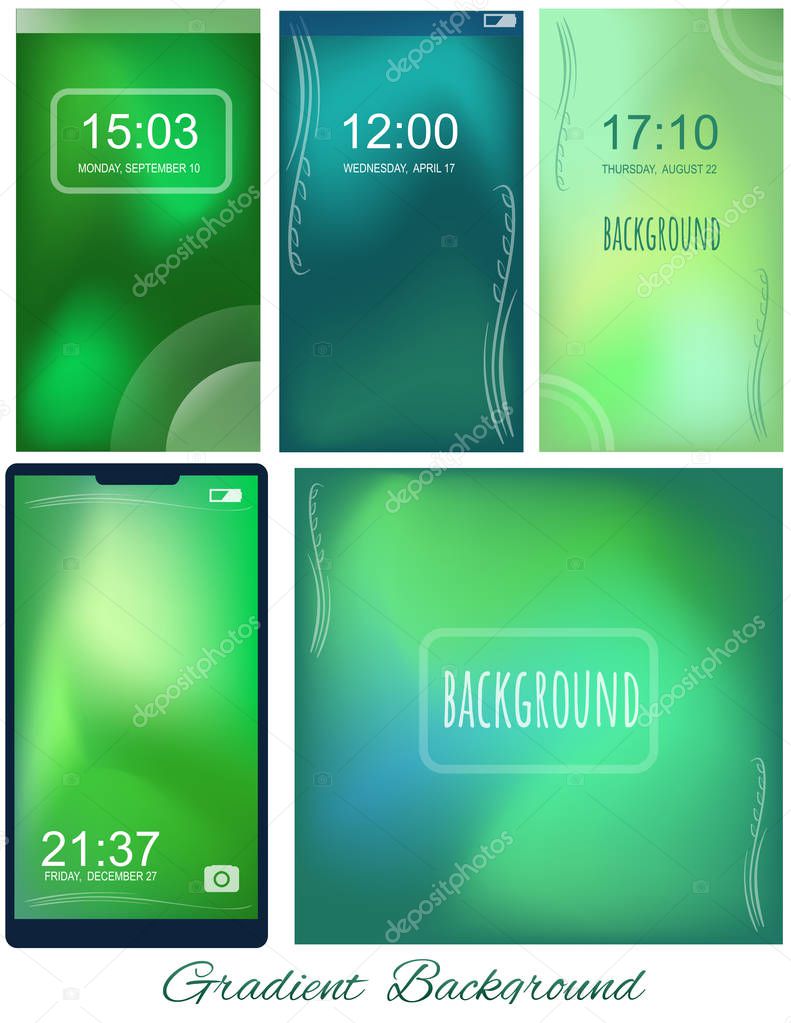 Set of Gradient green and blue mesh backgrounds for screen, pres