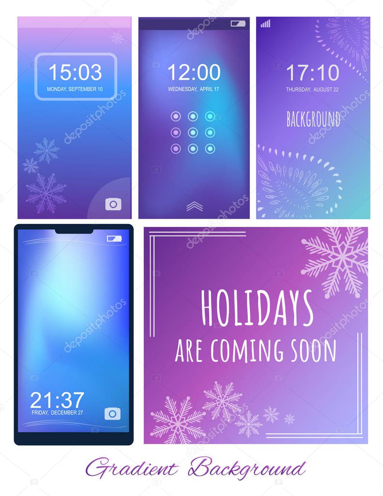 Set of Gradient ultra violet, purple and blue backgrounds with w