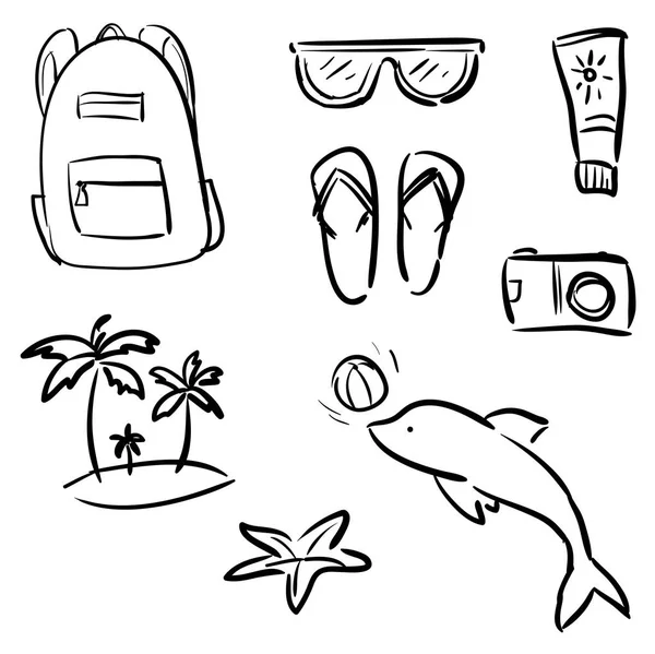 Set-doodle iconen van zomer reizen — Stockvector