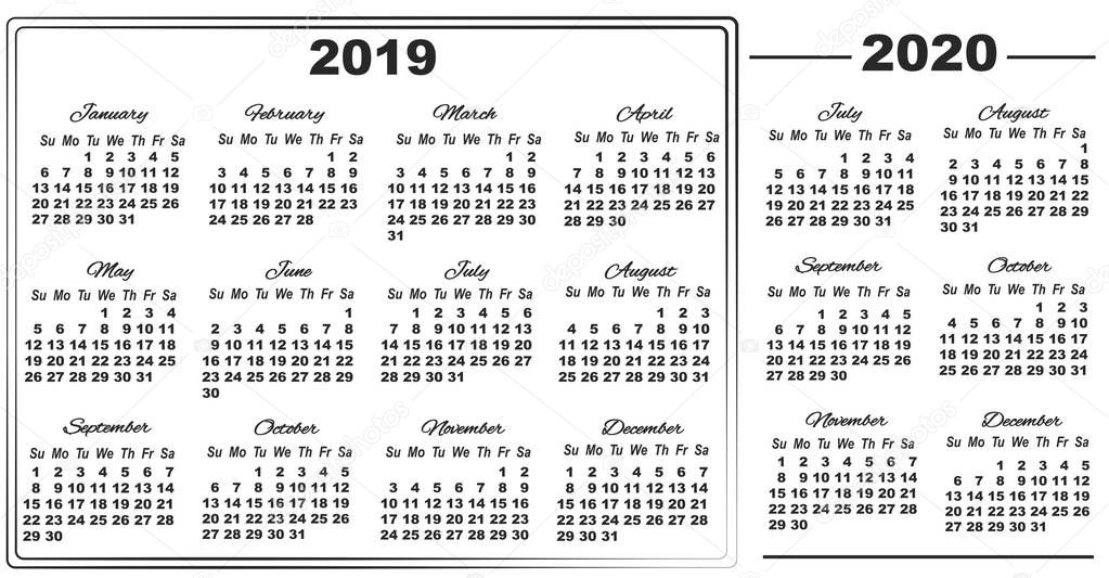 2019 calendar and half year 2020 from july to december