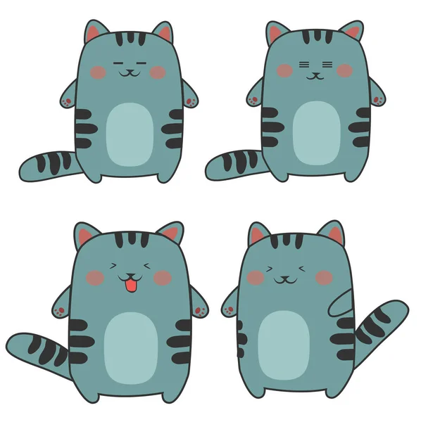 设置简单的表情猫 - 不同的情绪 — 图库矢量图片