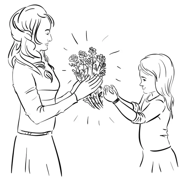 Wektor Doodle ilustracja kobieta z róż i dziewcząt — Wektor stockowy