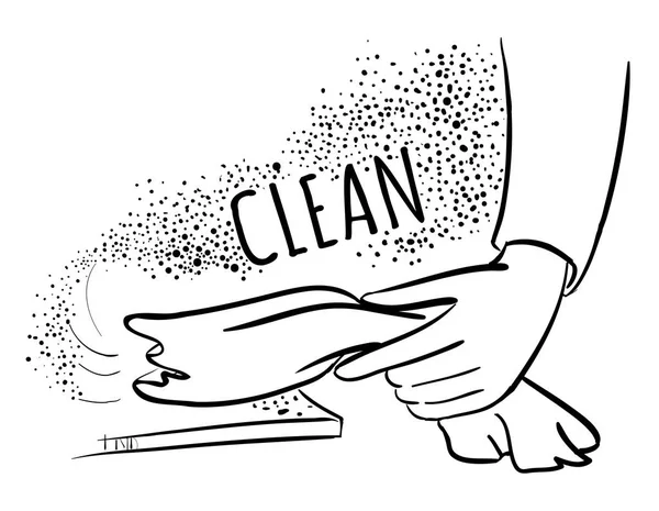 Σκίτσο χέρι εικόνα με ένα πανί σκουπίζει τη σκόνη — Διανυσματικό Αρχείο